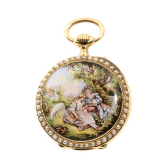 German pink gold enamel and pearl-set lever watch Circa 1892