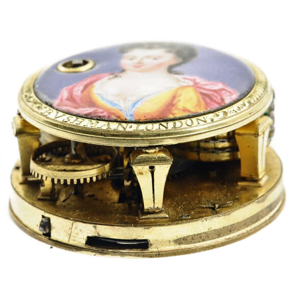 English decorative pocket watch with mock pendulum Circa 1710 English decorative pocket watch with mock pendulum Circa 1710