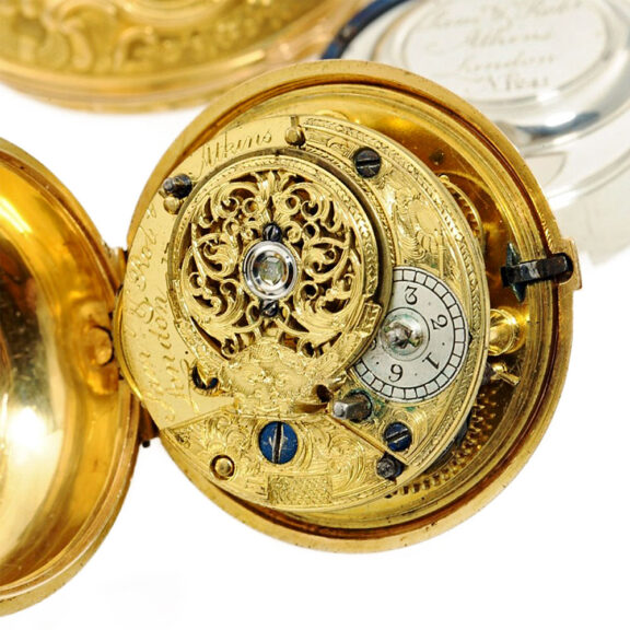 English verge pocket watch with repoussé decoration Circa 1765 English verge pocket watch with repoussé decoration Circa 1765