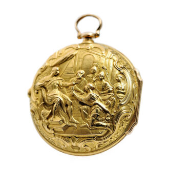 English verge pocket watch with repoussé decoration Circa 1765