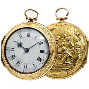 English verge pocket watch with repoussé decoration Circa 1765