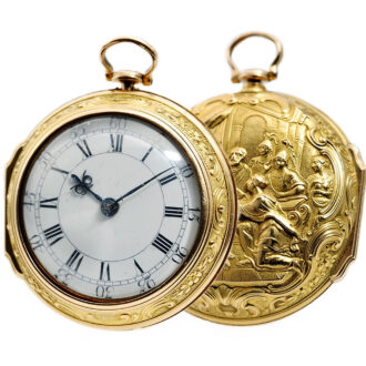 English verge pocket watch with repoussé decoration Circa 1765