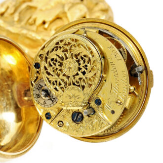 English verge pocket watch with repoussé decoration Circa 1770