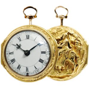 English verge pocket watch with repoussé decoration Circa 1770