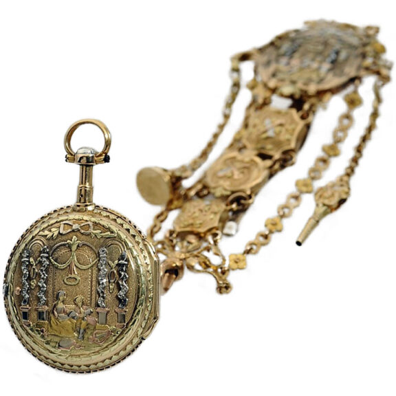 French gold verge with corresponding chatelaine Circa 1750 French gold verge with corresponding chatelaine Circa 1750