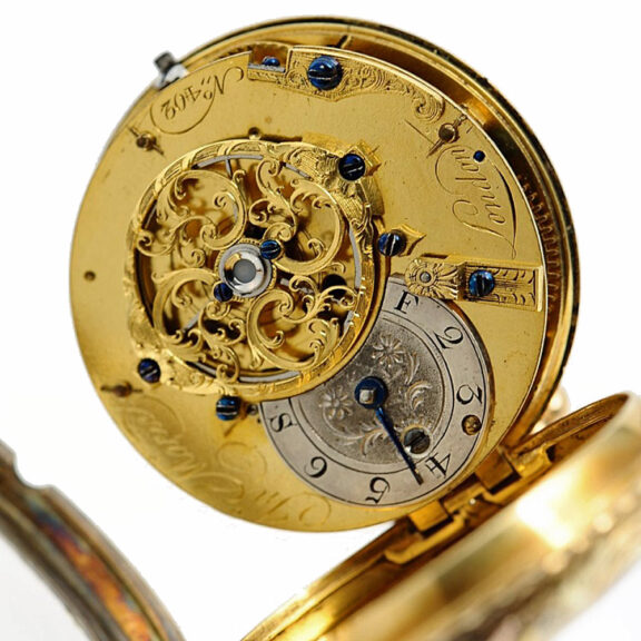 Decorative English gold enamel verge pocket watch Circa 1770 Decorative English gold enamel verge pocket watch Circa 1770