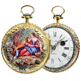 Decorative English gold enamel verge pocket watch Circa 1770