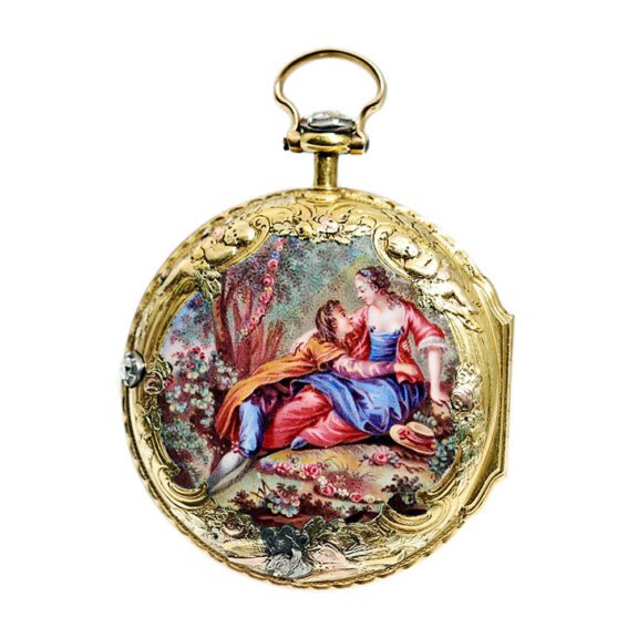 Decorative English gold enamel verge pocket watch Circa 1770 Decorative English gold enamel verge pocket watch Circa 1770