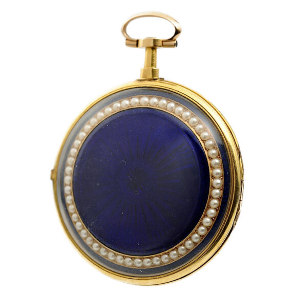 English gold, enamel and pearl set pair cased watch Circa 1810 English gold, enamel and pearl set pair cased watch Circa 1810