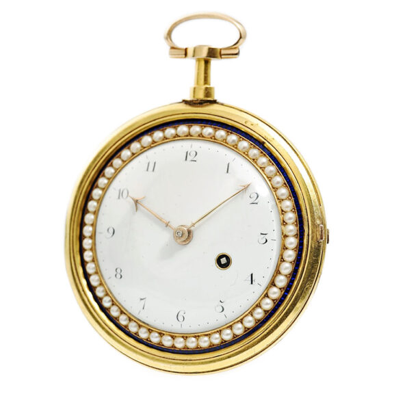 English gold, enamel and pearl set pair cased watch Circa 1810 English gold, enamel and pearl set pair cased watch Circa 1810