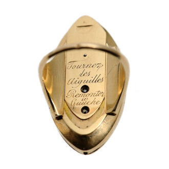 Swiss navette shaped ring watch with visible balance Circa 1850
