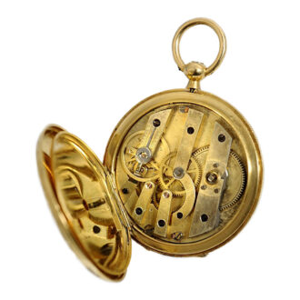 Swiss decorative gold enamel lady's pendant watch Circa 1830