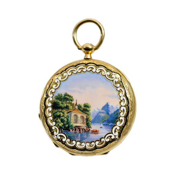 Swiss decorative gold enamel lady's pendant watch Circa 1830 Swiss decorative gold enamel lady's pendant watch Circa 1830