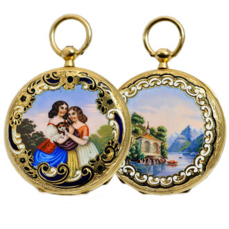 Swiss decorative gold enamel lady's pendant watch Circa 1830