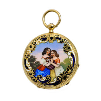 Swiss decorative gold enamel lady's pendant watch Circa 1830