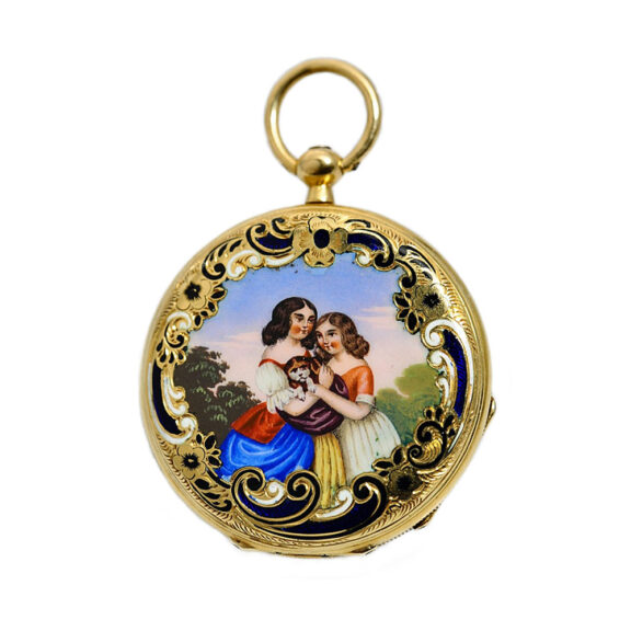 Swiss decorative gold enamel lady's pendant watch Circa 1830 Swiss decorative gold enamel lady's pendant watch Circa 1830
