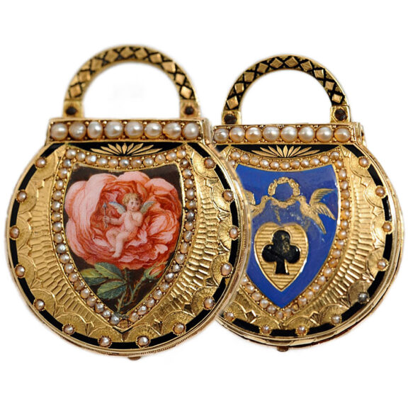 Rare Swiss gold and enamel padlock-form fob watch Circa 1800
