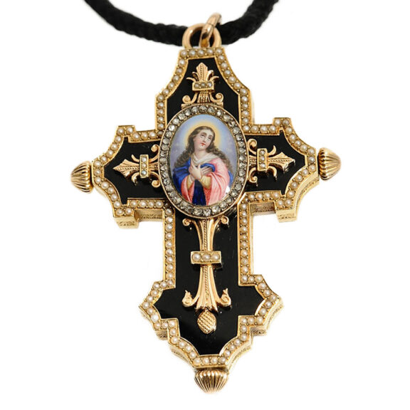 Swiss gold enamel cross form pendant watch Circa 1890 Swiss gold enamel cross form pendant watch Circa 1890