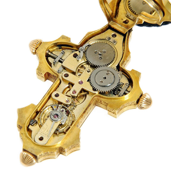 Swiss gold enamel cross form pendant watch Circa 1890 Swiss gold enamel cross form pendant watch Circa 1890