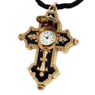 Swiss gold enamel cross form pendant watch Circa 1890 Swiss gold enamel cross form pendant watch Circa 1890
