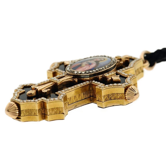 Swiss gold enamel cross form pendant watch Circa 1890 Swiss gold enamel cross form pendant watch Circa 1890