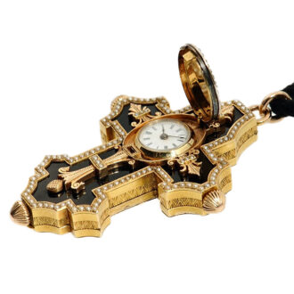 Swiss gold enamel cross form pendant watch Circa 1890 Swiss gold enamel cross form pendant watch Circa 1890