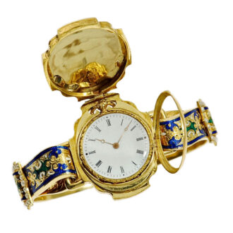 Swiss thin gold enamel pocket watch set in a bracelet Circa 1820