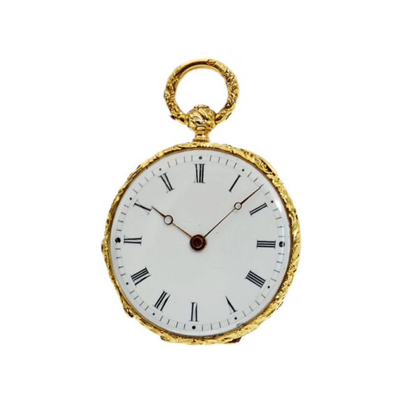 Swiss thin gold enamel pocket watch set in a bracelet Circa 1820 Swiss thin gold enamel pocket watch set in a bracelet Circa 1820