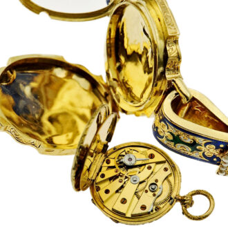 Swiss thin gold enamel pocket watch set in a bracelet Circa 1820