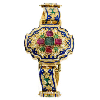 Swiss thin gold enamel pocket watch set in a bracelet Circa 1820