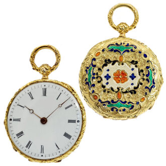 Swiss thin gold enamel pocket watch set in a bracelet Circa 1820
