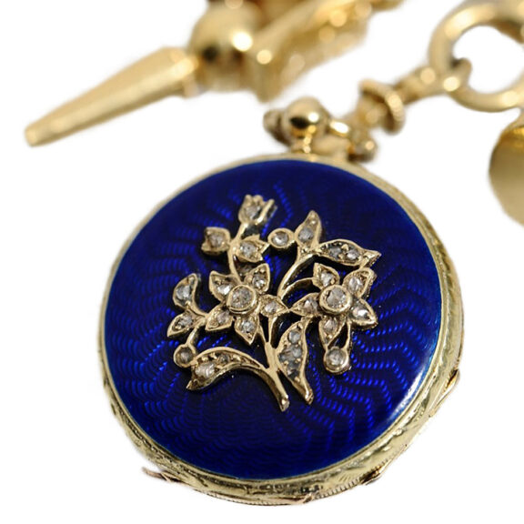Swiss/French miniature gold enamel pendant watch Circa 1820 Swiss/French miniature gold enamel pendant watch Circa 1820