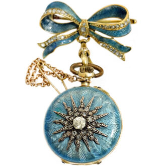 French elegant diamond set-enamel pendant watch Circa 1910