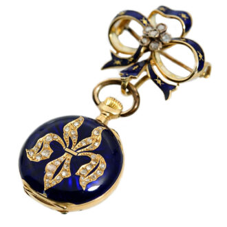 Swiss diamond-set pendant watch with brooch Circa 1905