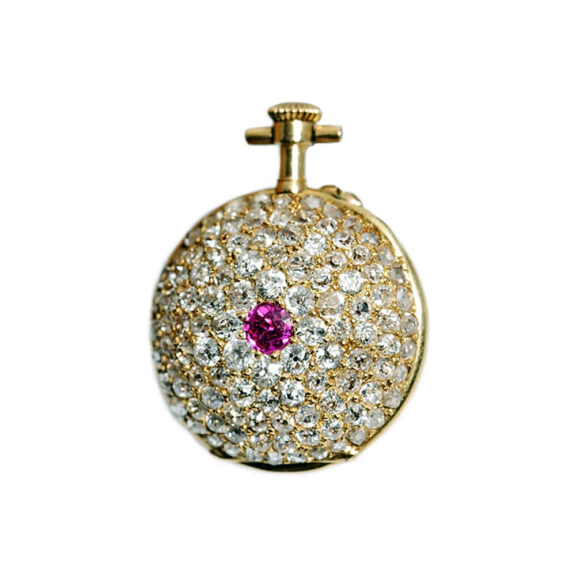 Swiss diamond and ruby studded miniature fob watch Circa 1900 Swiss diamond and ruby studded miniature fob watch Circa 1900