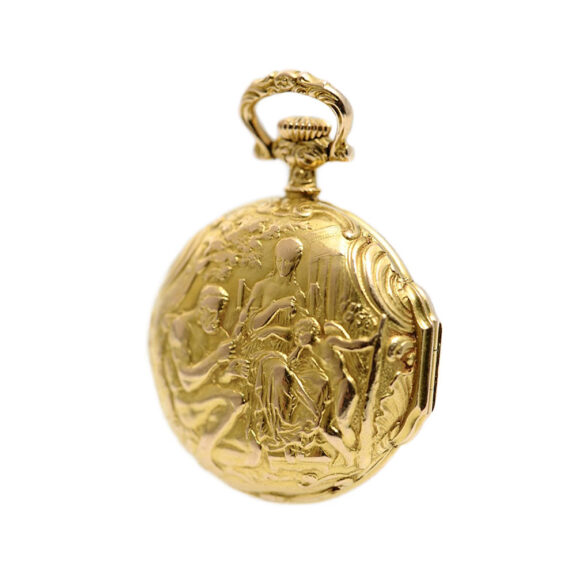 Swiss miniature fob watch with repoussé case Circa 1902 Swiss miniature fob watch with repoussé case Circa 1902