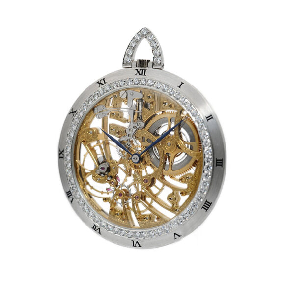 Swiss thin white gold skeletonized pocket watch Circa 1980 Swiss thin white gold skeletonized pocket watch Circa 1980