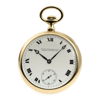 Swiss 18K gold open faced keyless lever pocket watch Circa 1910