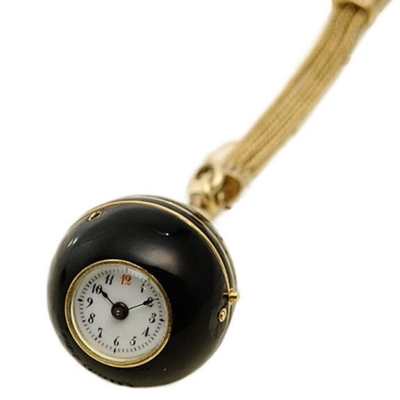 Rare Swiss gold enamel ball-shaped lapel watch Circa 1870 Rare Swiss gold enamel ball-shaped lapel watch Circa 1870