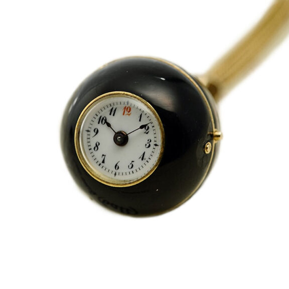 Rare Swiss gold enamel ball-shaped lapel watch Circa 1870 Rare Swiss gold enamel ball-shaped lapel watch Circa 1870