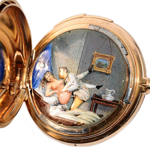 Swiss gold repeater with concealed erotic automaton Circa 1890 Swiss gold repeater with concealed erotic automaton Circa 1890