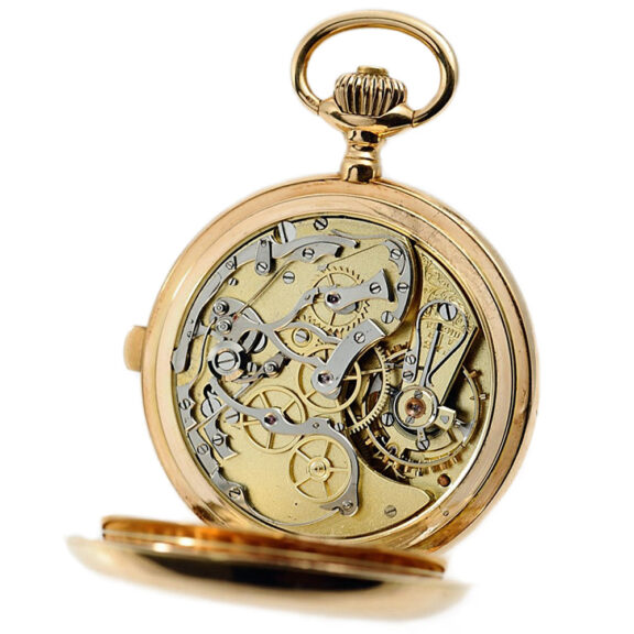 Swiss gold pocket watch with chronograph and date Circa 1902 Swiss gold pocket watch with chronograph and date Circa 1902