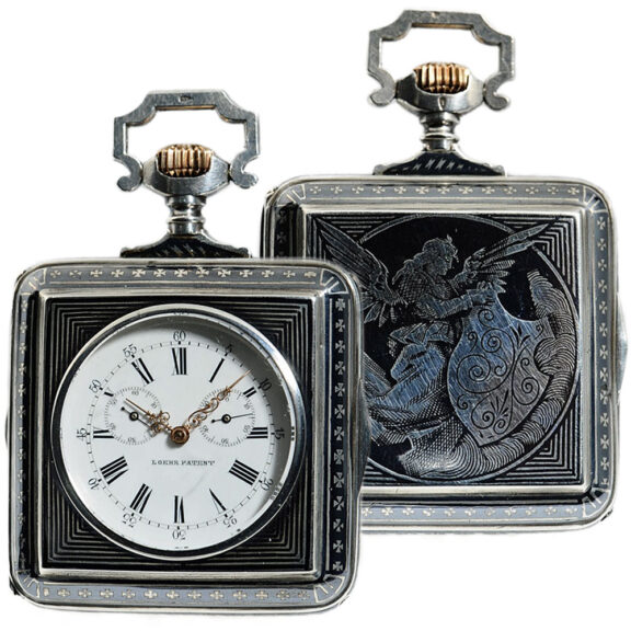 Austrian automatic winding square silver pocket watch Circa 1900