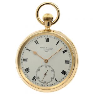 English gold watch with Bonniksen 52½ minute carrousel Circa 1907