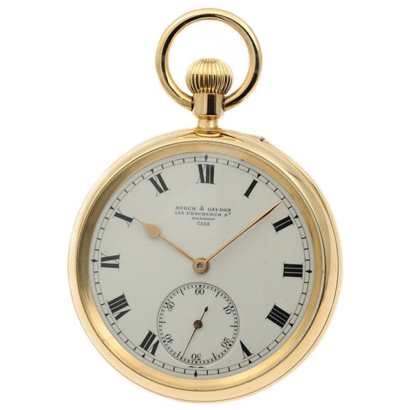 English gold watch with Bonniksen 52½ minute carrousel Circa 1907