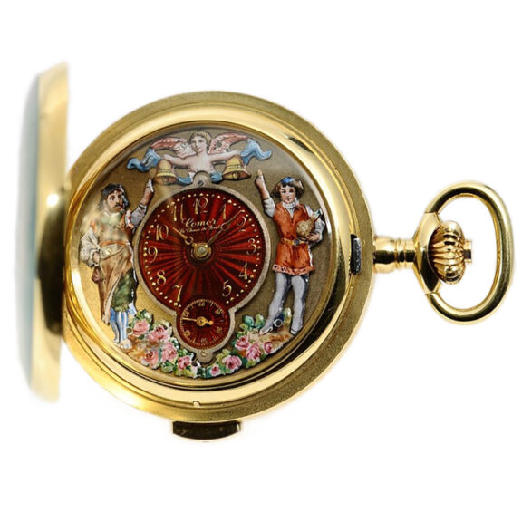 Swiss gold enamel quarter repeating pocket watch Circa 1980 Swiss gold enamel quarter repeating pocket watch Circa 1980