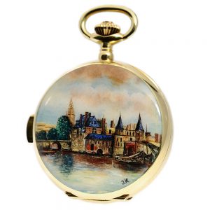 Swiss gold enamel quarter repeating pocket watch Circa 1980