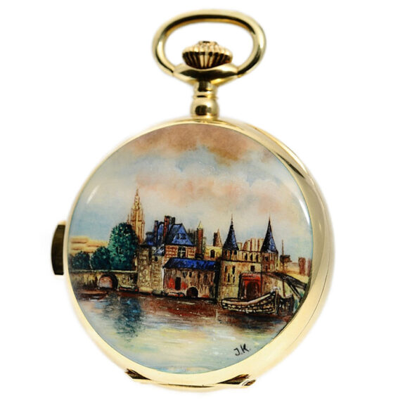 Swiss gold enamel quarter repeating pocket watch Circa 1980