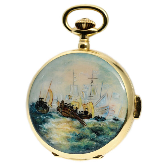 Swiss gold enamel quarter repeating pocket watch Circa 1980 Swiss gold enamel quarter repeating pocket watch Circa 1980