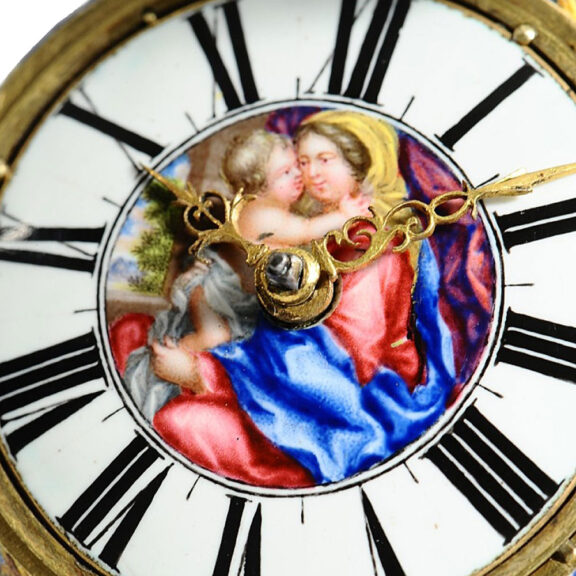 English gold double cased enamel verge watch Circa 1687 English gold double cased enamel verge watch Circa 1687